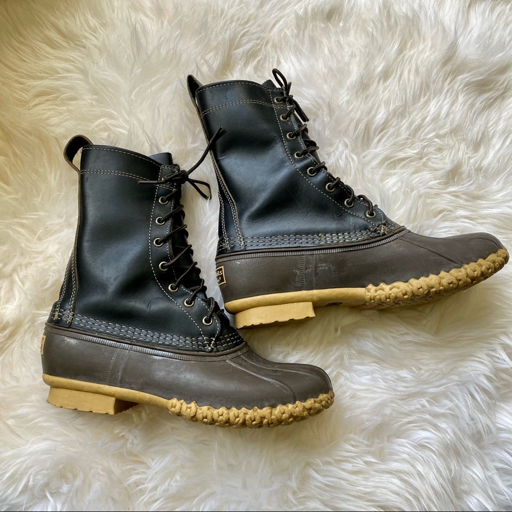 Bean Boots by L.L.Bean Mens Black Leather Lace Up Duck Boots